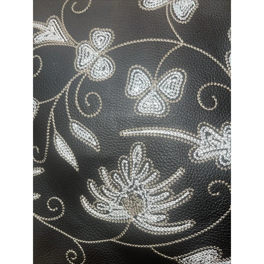 VTG BERGE BLACK Leather Shoulder Bag Hobo Purse Embroidered‎ Floral ITALY NICE